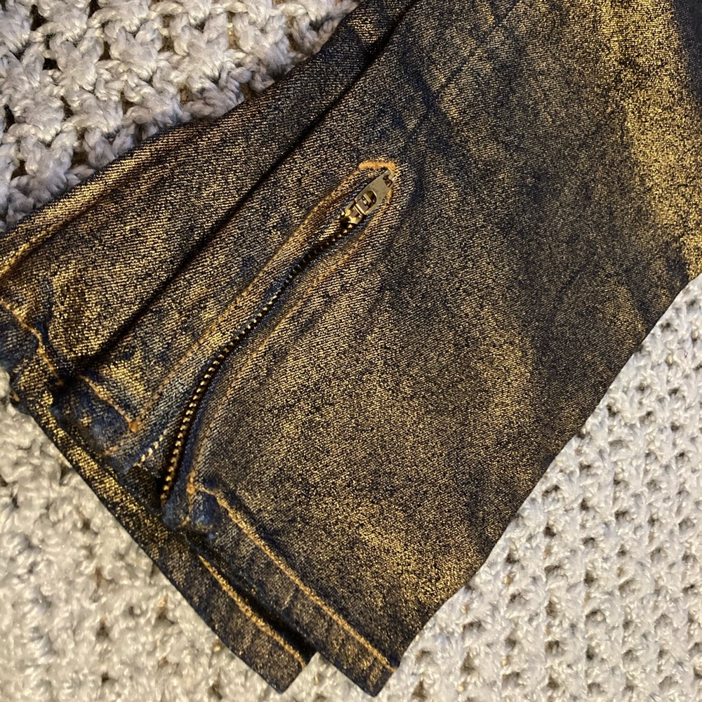 Metallic gold cropped jeans